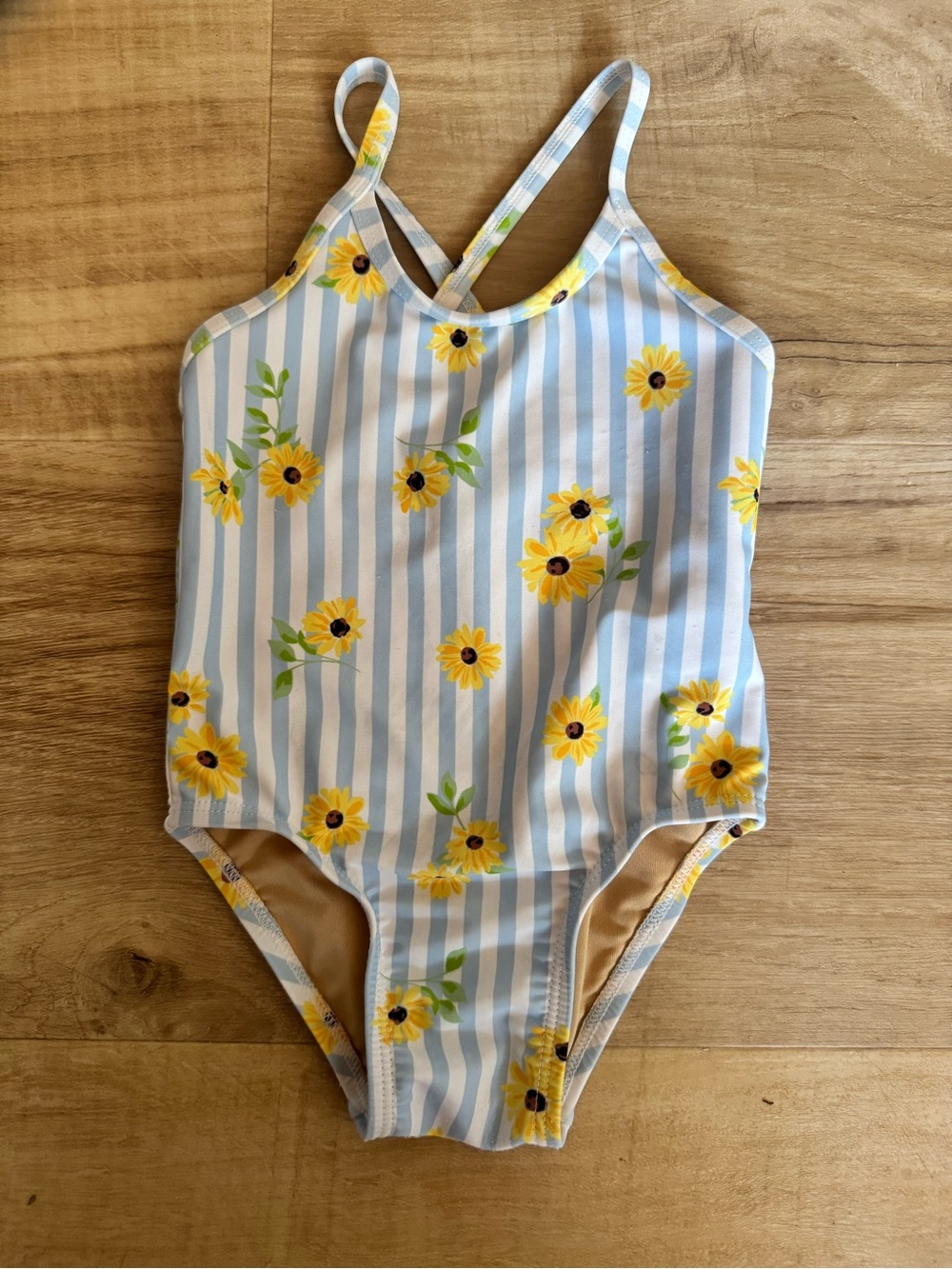 Old Navy Blue & Yellow Sunflower Stripe One-Piece Swim